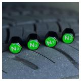 APPEARS NEW - TACTILIAN N2 Nitrogen Tire Valve Caps | Leakproof Aluminum Tire Valve Stem Caps Green with Rubber O-Rings for Nitrogen Filled Tires | N2 Tire Valve Caps Green 4 Pack