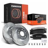 APPEARS NEW - A-Premium 12.99 in(330mm) Front Drilled and Slotted Disc Brake Rotors + Ceramic Pads Kit Compatible with Select Cadillac, Chevy & GMC - Silverado, Suburban, Express, Sierra, Yukon, Escal