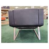 Modern Black Leather Lounge Chairs with Chrome Base