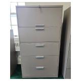 5-Drawer Lateral File Cabinet - Grey Metal - HAS KEY