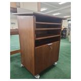Mobile Wooden Lectern with Storage Cabinet