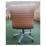 (2) Modern Brown Leather Office Chair with Chrome Base