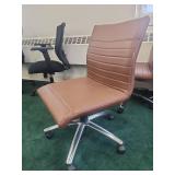 (3) Modern Brown Leather Office Chair with Chrome Base