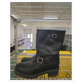 Black Leather Engineer Boots with Buckles Size 12 Wide