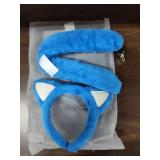 Blue Plush Character Cat Ears Headband and Tail