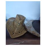 Two Handwoven Straw Sun Hat with Floral Pattern