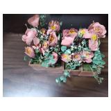Rustic Wood Planter with Pink Paper Flowers 4 piece