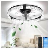 Aphyni Ceiling Fans with Lights and Remote, Crystal-Edged Modern Flush Mount LED Fan Light, 6 Wind Speeds Low Profile Fandelier Ceiling Fan with Light for Bedroom, 3000-6500K Dimmable (19.7 Black)