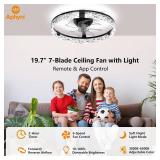 Aphyni Ceiling Fans with Lights and Remote, Crystal-Edged Modern Flush Mount LED Fan Light, 6 Wind Speeds Low Profile Fandelier Ceiling Fan with Light for Bedroom, 3000-6500K Dimmable (19.7 Black)