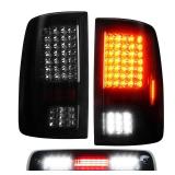 (3 Pack) Tail Light Assembly + 3rd Brake Light For Dodge Ram 1500 2009-2018 for Ram 2500 3500 2010-2018 Only Fit factory Halogen/incandescent and Without Projector Headlights Models LED Smoke Lens