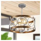SHIANDAR Silver Farmhouse Chandelier Light Fixture, 4-Light Kitchen Lighting Fixture Ceiling Mount, Rustic Round Ceiling Hanging Kitchen Island Lighting for Dining Room Bedroomxture