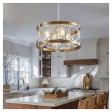 SHIANDAR Silver Farmhouse Chandelier Light Fixture, 4-Light Kitchen Lighting Fixture Ceiling Mount, Rustic Round Ceiling Hanging Kitchen Island Lighting for Dining Room Bedroomxture