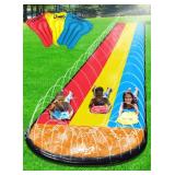 JAMBO Premium Triple Water Slide with 3 Bodyboards, 20Ft Heavy Duty Slip Splash and Slides-Advanced 3-Way Sprinkler System, Splash Pad Mat Backyard Summer Outdoor Water Toys n Long Slides for Kids