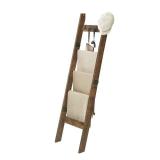 Hzuaneri Blanket Ladder for Living Room, Decorative Quilt Rack with 4 Removable Hooks, 5-Tier Farmhouse Ladder Holder Shelf Organizer for Bedroom, Rustic Brown and Black 02101BBR