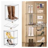 2 Pcs Shoe Display Case, XX-Large Tall Boot Storage Box Transparent Handbag Organizer for Closet Acrylic Shoe Box Clear Plastic Stackable Sneaker Collectibles Case with Detachable Divider