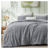 Bedsure Fluffy Comforter Set Queen - Super Soft Faux Fur Bed Set Grey, All Seasons Warm Plush Fleece Bedding, 3 Pieces, 1 Shaggy Fuzzy Queen Size Comforter with 2 Pillowcases