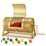 Raffle Drum, Thickened Metal Raffle Ticket Spinner Box with Sealing Tape, Silent Design Raffle Ticket Cage with Wooden Turning Handle & Stable Tripod Stand for Lottery Games, Raffle Balls
