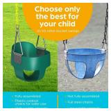Jungle Gym Kingdom Baby Swing Outdoor - Heavy Duty Toddler Swing Set Accessories, High Back, Full Bucket Seat with Coated Chains for Outdoor Use - Fully Assembled - Green
