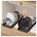 XIAPIA Pull Out Cabinet Organizer, Pots and Pans Organizer under Cabinet with 8 Adjustable Dividers, Pull Out Shelves for Kitchen Cabinets, Pot Lid Organizers inside Cabinet (Black, 2 Pack)