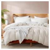 Nestl Full Duvet Cover Set with Comforter Insert - Off White 4 Piece 80x90 Duvet Cover & 2 Pillow Shams with White Quilted Down Alternative Comforter, Ultra Soft, All Season