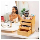 Yopay 2 Pack Bamboo Desk Organizer, Stackable Desktop Organizers with 3 Drawers, Bamboo Office Tabletop, Countertop Organization for Stationery, Makeup Vanity, Fully Assembled