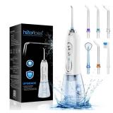 H2ofloss Water Dental Flosser Portable Dental Oral Irrigator with 5 Modes, 6 Replaceable Jet Tips, Rechargeable IPX7 Waterproof Teeth Cleaner for Home and Travel -300ml Detachable Reservoir (HF-6)