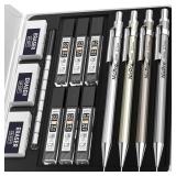 Nicpro 4 Pack Mechanical Pencil 0.7mm with Case, MB1000 Metal Mechanical Pencil Set with 6 Tube HB #2 Lead Refill 0.7 mm, 3PCS 4B Eraser, 9 Cap Eraser for Artist Drafting Writing, Sketching, Drawing