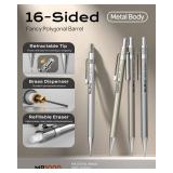 Nicpro 4 Pack Mechanical Pencil 0.7mm with Case, MB1000 Metal Mechanical Pencil Set with 6 Tube HB #2 Lead Refill 0.7 mm, 3PCS 4B Eraser, 9 Cap Eraser for Artist Drafting Writing, Sketching, Drawing