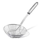 Anaeat Stainless Steel Spider Strainer Skimmer - Solid Kitchen Strainer Ladle with Long Handle for Cooking and Frying, Reinforced Double Coil Slotted Spoons for Pasta, Noodle, Spaghetti (7 Inch)