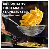 Anaeat Stainless Steel Spider Strainer Skimmer - Solid Kitchen Strainer Ladle with Long Handle for Cooking and Frying, Reinforced Double Coil Slotted Spoons for Pasta, Noodle, Spaghetti (7 Inch)