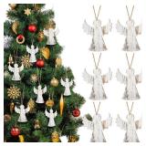 Christmas Wooden Angel Ornaments - White Rustic Tree Decorations With Hanging Ropes - Wood Small Angels for Crafts Home Decor (24 Pieces)