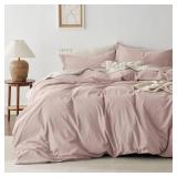 Bedsure 100% Washed Cotton Duvet Cover King Size - Petal Pink Minimalist Cotton Duvet Cover Linen Like for All Seasons - GentleSoft Plain Simple Bedding (Petal Pink, King, 104x90)