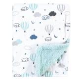 Hudson Baby Unisex Baby Plush Mink and Sherpa Blanket, Hot Air Baloon, One Size