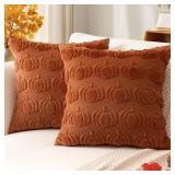 Artscope Fall Pillow Covers 20 x 20 Set of 2 Decorative Autumn Harvest Holiday Pumpkin Throw Pillow Cases Soft Plush Faux Fur Couch Cushion Case for Farmhouse Halloween Sofa Bed Room Home Decor-Rust
