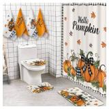 VitalCozy 8 Pcs Thanksgiving Shower Curtain Set Fall Shower Curtains with Rug Toilet Mat Lid Autumn Cover Towels and Hook for Bathroom Accessories