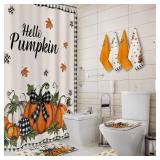 VitalCozy 8 Pcs Thanksgiving Shower Curtain Set Fall Shower Curtains with Rug Toilet Mat Lid Autumn Cover Towels and Hook for Bathroom Accessories