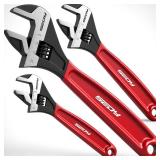 Adjustable Wrench Set Pipe Spanner: 6 8 10 Wide Jaw Black Oxide Wrench With Cushion Grip, Laser Marked Metric & SAE Scales, CR-V Steel for Professional