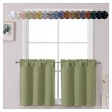 Chyhomenyc Sage Green Short Blackout Curtains 24 Inch Length, Small Kitchen Curtain Tier Rod Pocket Half Window Curtains for Bathroom Basement Cabinet Camper RV Bunk, 2 PCS, Each 30 Wx24 L