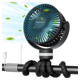 Momcozy Portable Stroller Fan, 8000mAh, 27H Ultra-long Battery Life, Detachable 4 Speed 360°Rotate, LED Night Light with 2 Modes, USB Rechargeable Handheld Cooling Fan for Travel, Car Seat, Bedroom