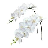 Fnize Orchid Stems Artificial Flowers Real Touch Latex Faux Phalaenopsis Branches 9 Large Blooms 38 Inches 2pcs White