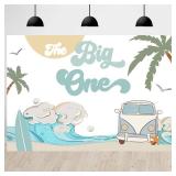 The Big One Surfing 1st Birthday Backdrop for Boys Retro Surf Van Surfboard Beach Party Photography Background Boy One Birthday Party Decorations Cake Table Banner 5x3ft