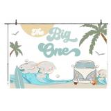The Big One Surfing 1st Birthday Backdrop for Boys Retro Surf Van Surfboard Beach Party Photography Background Boy One Birthday Party Decorations Cake Table Banner 5x3ft