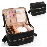 Ethereal Nail Polish Organizer Case Holds 50+ Bottles(15ml/0.5fl.oz) and Nail Lamp, Double Layer Nail Polish Storage Bag for Nail Kit, Manicure Tools, Black