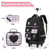 ACESAK Rolling Backpack for Girls - Roller Wheels School Bookbag with Lunch Bag & Pencil Pouch for Teen Girls Kids Wheeled Suitcase Backpacks, Elementary Middle School Travel Daypack (Black)