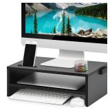 Marbrasse Monitor Stand Riser, 16.5 Inch 2 Tier Computer Printer Shelf Stand for Laptop Computer Screen Storage, Desktop Stand with Phone Holder and Cable Management Black