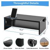 Marbrasse Monitor Stand Riser, 16.5 Inch 2 Tier Computer Printer Shelf Stand for Laptop Computer Screen Storage, Desktop Stand with Phone Holder and Cable Management Black