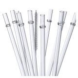ALINK 10.5 inch Tritan Hard Plastic Clear Straws, Long Reusable Clear Replacement Tumbler Drinking Straws for 16 oz 20 oz 30 oz Stanley, YETI, Starbucks, Mason Jars, Set of 10 with Brush