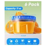 BiuLeon 6 Pack-17oz Freezer Storage Containers, Plastic Food Storage Containers with Twist Top Lids, BPA Free and Reusable Soup Containers with Lid, Microwave and Dishwasher Safe