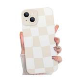 KANGHAR Compatible with iPhone 14 Case, Silicone Checkered Cute Pattern, Camera Protection Soft Slim Phone Case for Girls Women -White