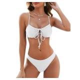 ZAFUL Women High Cut Bestselling Bikini Sets String Sexy Swimsuit Two Piece Underwire Bathing Suit Brazilian Cheeky Cut Out Cute Swimwear White S